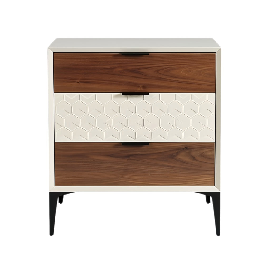 Moderne nachtkast met geometrisch patroon en houten lades
