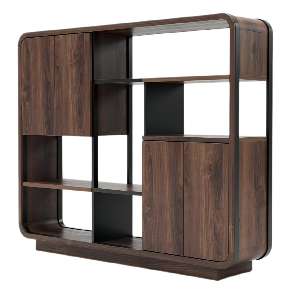 Moderne houten boekenkast met open vakken en deuren